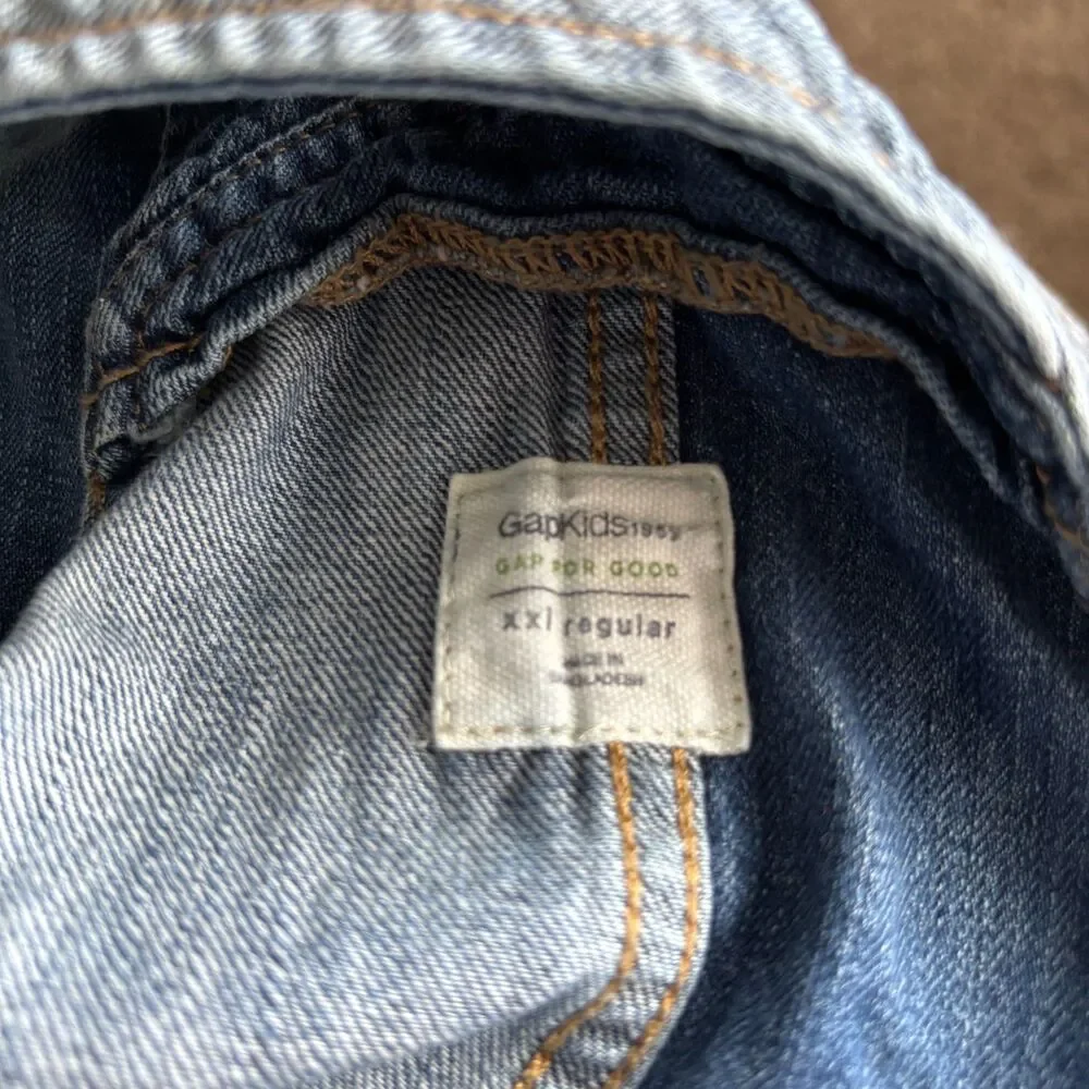 Gap Kids XXL 14 Distressed Denim Short Overalls Bib Shorts Adjustable Straps #14